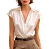 Women's Satin Short Sleeve Polo Shirt, Elegant Casual Top for Spring Summer