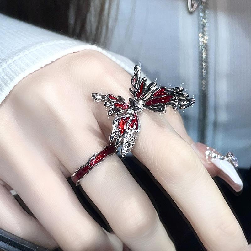 Red Butterfly Ring Female Niche Design High-End Light Luxury Ring Opening Adjustable French Personalized Index Finger Ring