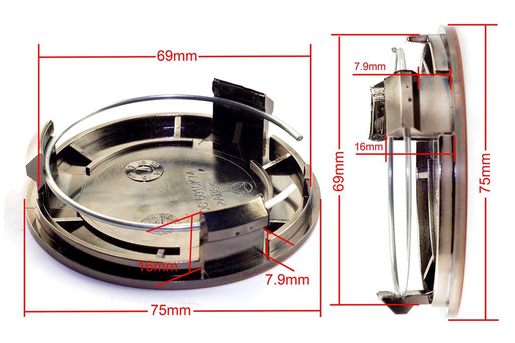 4x Red Copper Wheel Center Caps, 75mm & 69mm, Wheel Covers & Center Covers