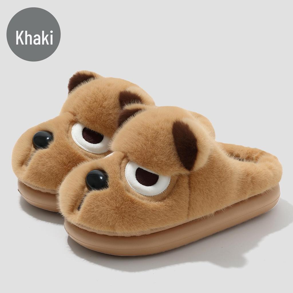 Plush Bear Cotton Slippers: Soft, Warm Autumn/Winter Home Shoes for Men & Women
