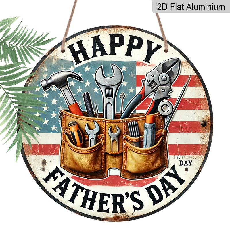 

2D Flat, 1pc Vintage Father s Day Metal Aluminum sign - Happy Father s Day with Tool Bucket & American Flag Design, Ideal Wall Decor for Home, Bar 7.87×7.87inch