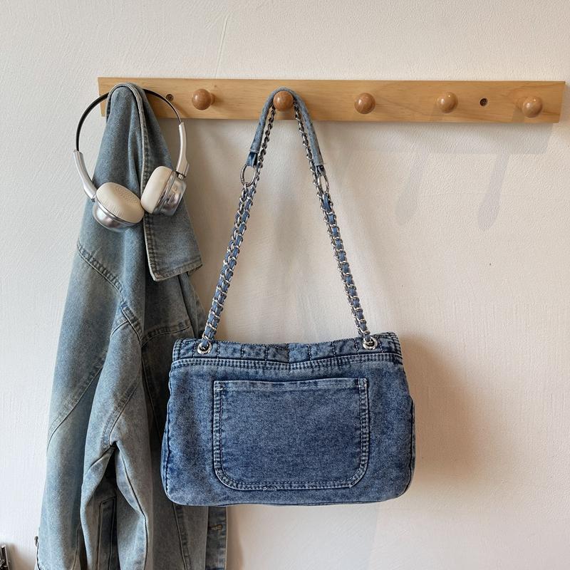 Vintage Denim Shoulder Bag Women's Large Capacity Chain Crossbody Bag
