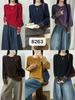Solid Color Retro Distressed Crochet Appliqué Knit Sweater - Loose Round Neck Pullover for Women (Spring 2026)