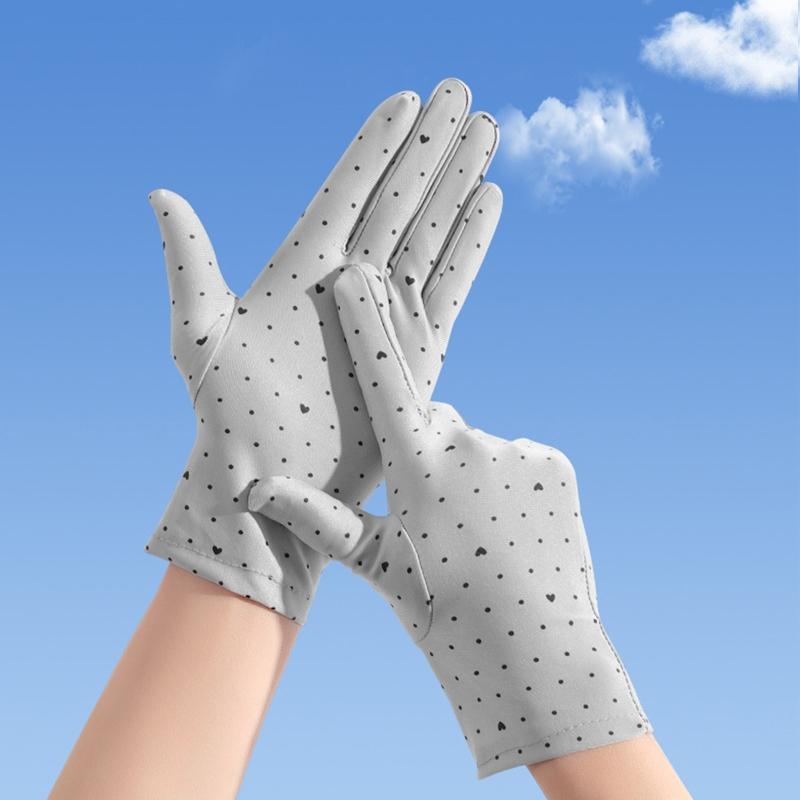 Women Summer Full-finger Breathable Touchscreen Glove Solid Color Mittens