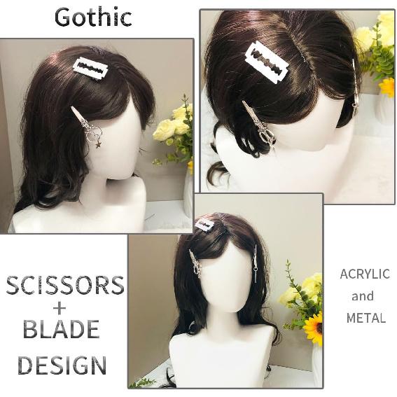 4PCS Women s Hair Clips Set, Scissors and Razor Blade Shaped Alligator Clip, Halloween Gothic Style Hair Accessories, Carnival, Masquerade, Cosplay