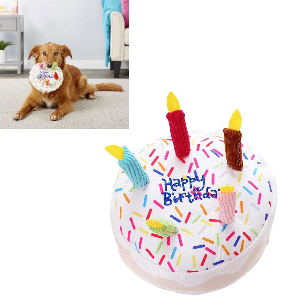 Birthday Cake Stuffed Toy Funny Soft Birthday Cake Chew Toy for Dogs Cats 7.87x8.27in