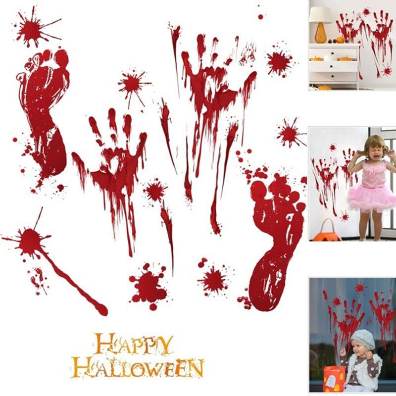 Scary Halloween Bloody Hand Foot Print Stickers For Realistic Zombie Party Decor