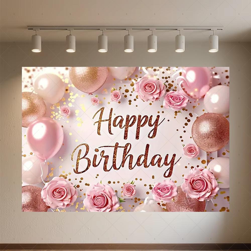 Crown Pink Balloons Background Banner Girls Birthday Party Decorations Flower Photography Backdrop Supplies Photo Shoot Props