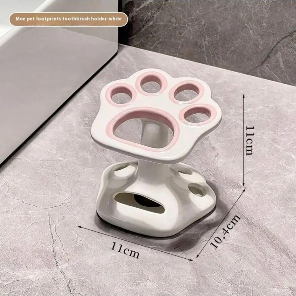 Cat Paw Shape Ceramic Toothbrush Holder Cute No Punching Toothbrush Holder Base Makeup Brush Storage Bathroom Accessories Tool