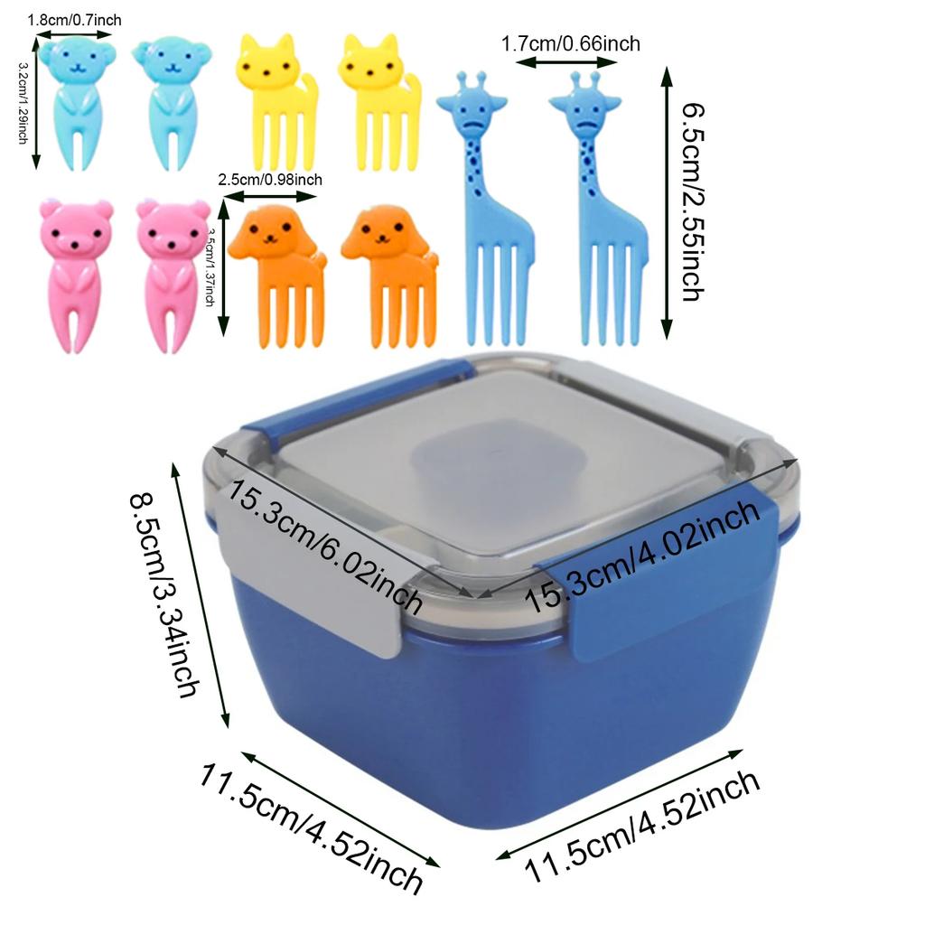 11 Stück - Doppelschichtige Lunchbox, tragbarer Obstsalat-Lebensmittelbehälter, Mikrowellen-Lunchbox mit Löffel und Gabel