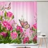 1Pcs Fresh Flowers Style Waterproof Shower Curtain, Blue Butterfly Of Flower Bathroom Decoration Curtain, With Plastic Hooks