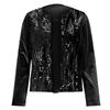 Women's Fashionable Oversized Sequined Velvet Patchwork Cropped Casual Jacket