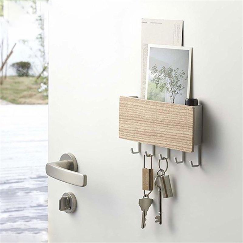 Stylish Entryway Mail and Key Holder with Double Rack and Hooks for Home Organizing Coats and Dog Leashes Daily Use