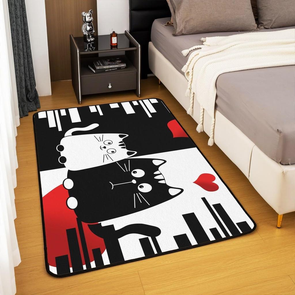Couple Cat Area Rug,Cartoon Kitty Pet Animals Non Slip Carpet for Kids Girls Adults,Valentine's Day Gift Decor Rug Living Room