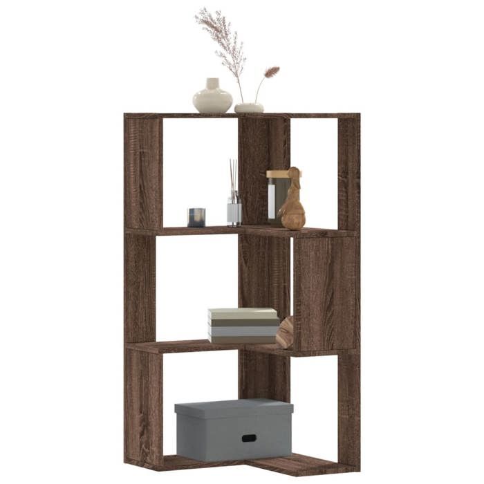 VidaXL Corner Bookshelf 3-Tier Brown Oak Engineered Wood, Corner Bookcase, Corner Display Cabinet, Cabinet 852597