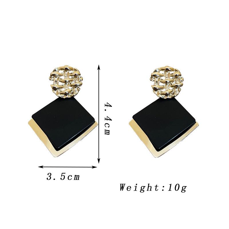 

Hollow Metal Lattice Drop Earrings Golden Black Double Layer Rhombus Dangle Earrings Wedding Party Vintage Geometry Zircon Gift