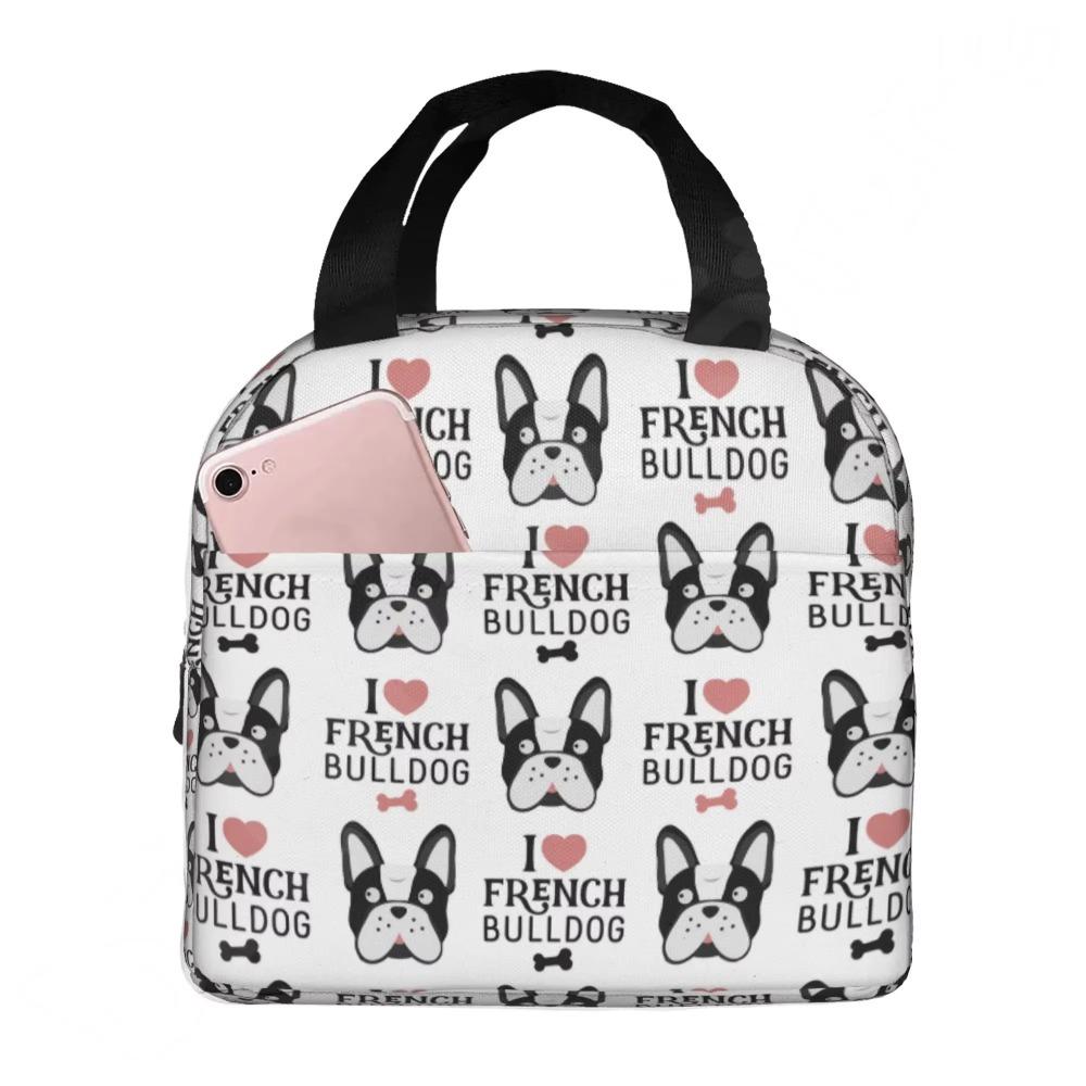 French Bulldog Puppy Facial Insulated Lunch Bag for Work School Picnic Resuable Portable Thermal Cooler Lunch Box for Women Kids