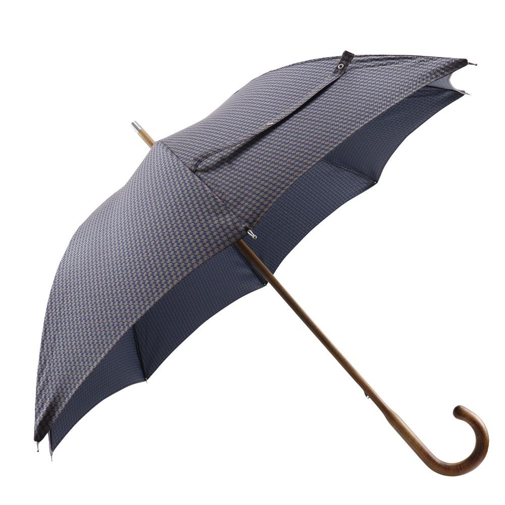 Hermes Long Umbrella Wood Handle Blue Polyester Unisex Used