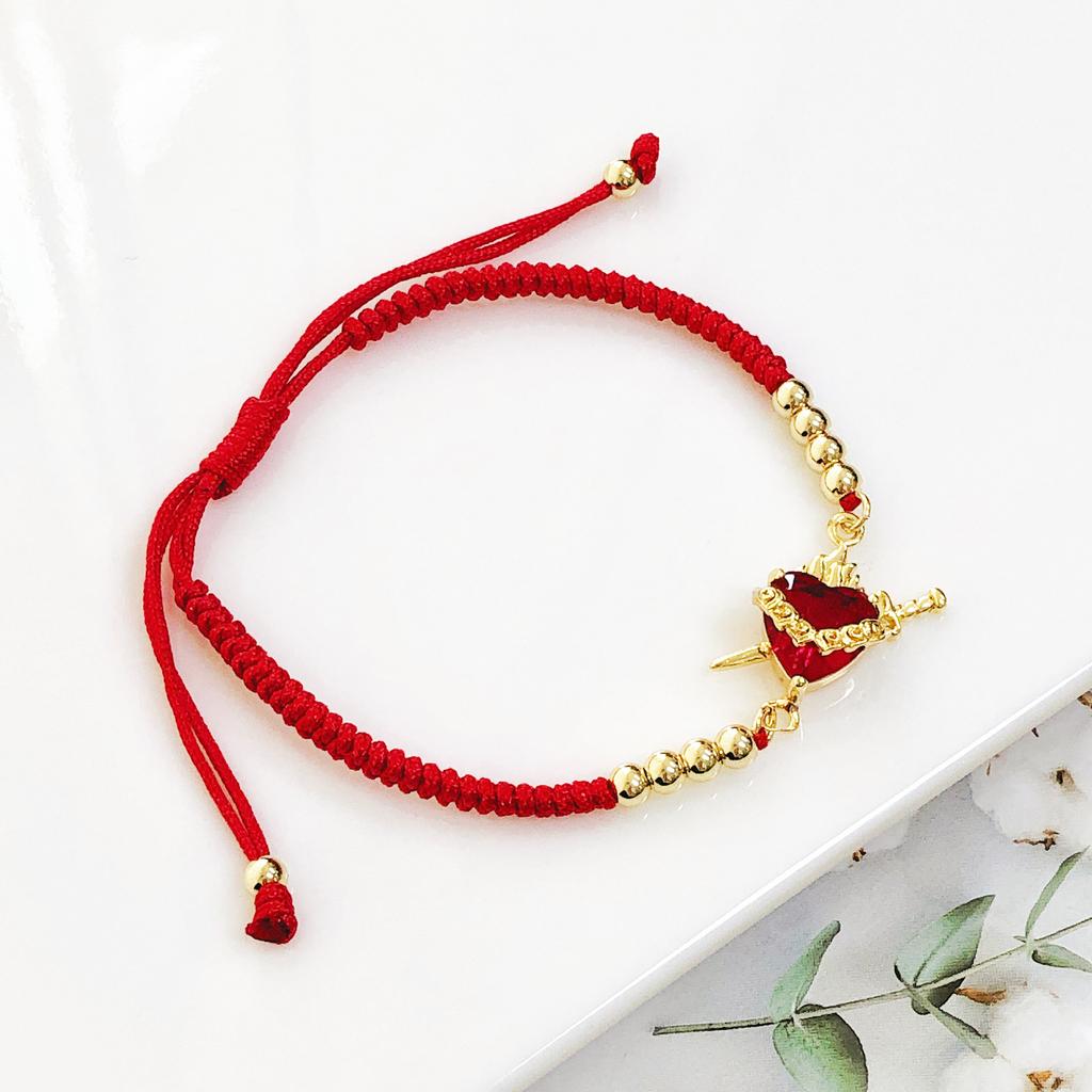 Red Cord Lucky Sacred Heart Shaped Crystal Bracelet Hand-Woven Religious Cross Good Luck Bracelet for Men Women  Amulet Jewelry