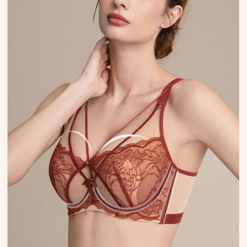 BH mit französischen Spitzen-Hasenohren, dünn, hebt und pusht, Kristall-Cup-BH, der große Brüste kleiner aussehen lässt