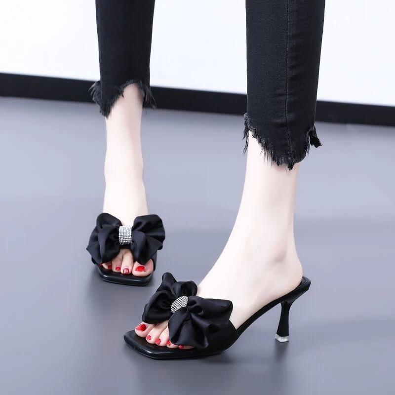 Women's High Heels New Hot Selling Solid Color Shiny Bow High Heels Party Dress Suspender Outdoor Comfortable Women's High Heels
