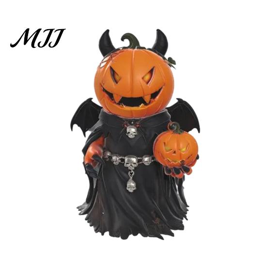 Fireplace Pumpkin Ornament Halloween Figurine, Resin Small Doll Tiered Tray Spooky Centerpiece for Indoor Home, Tabletop, Mantel, Shelf, Party