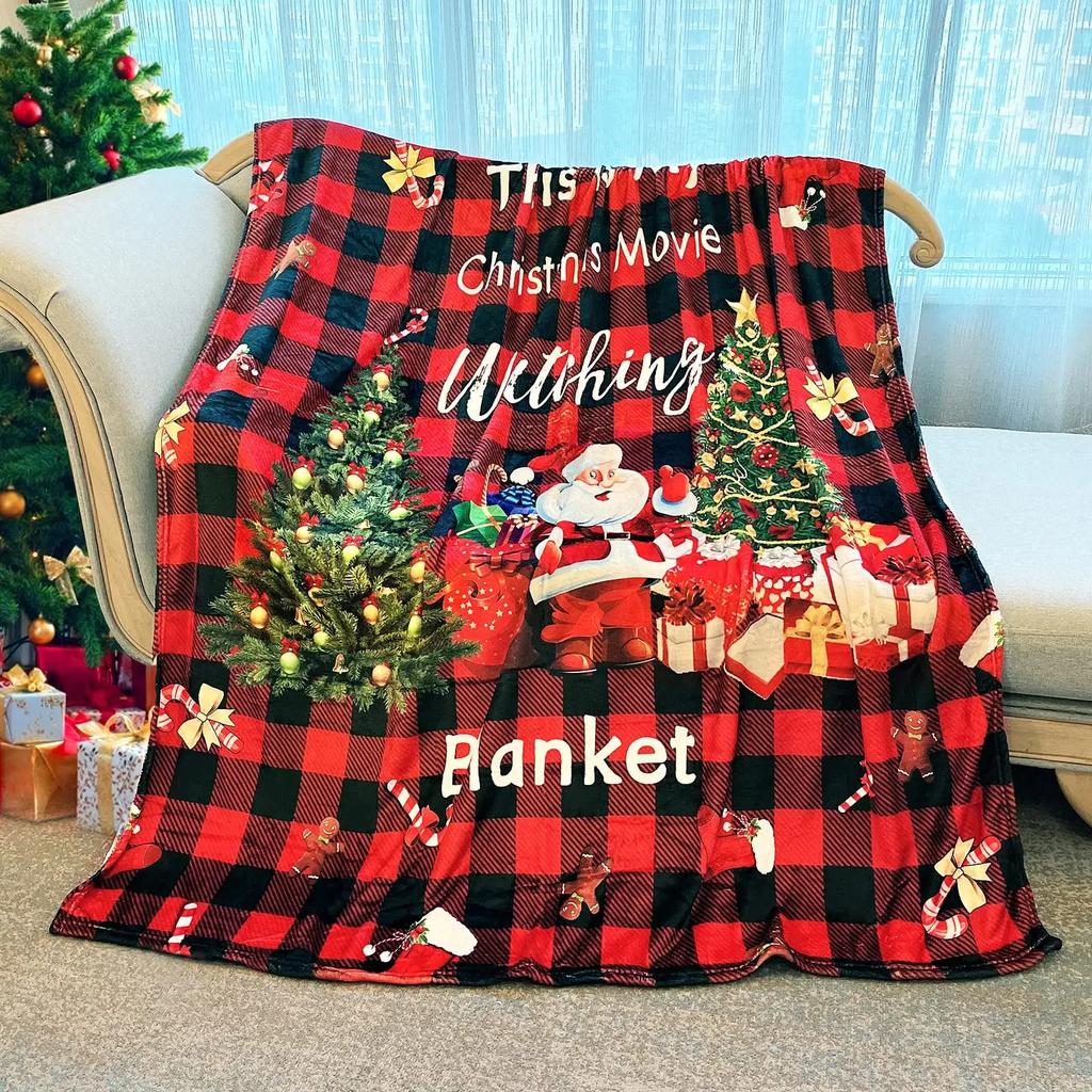 3D Print Merry Christmas Blanket Sofa Cover Throw Santa Claus Xmas New Year Blanket Fleece Warm Bed Blankets for Bedroom Couch