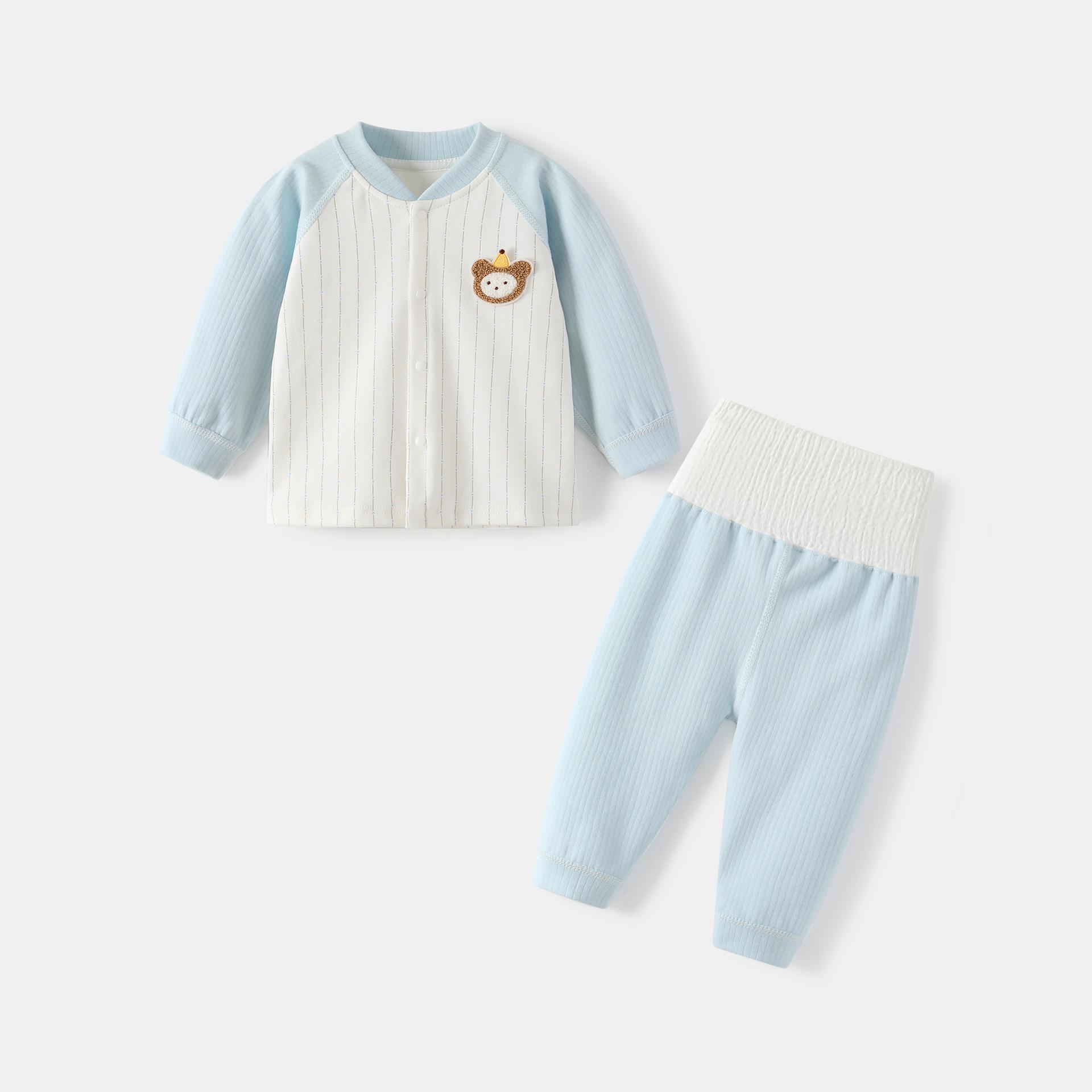 

High Waist Pure Cotton Infant Set - Newborn Autumn/Spring Clothes & Pants with Belly Protection 73cm синий