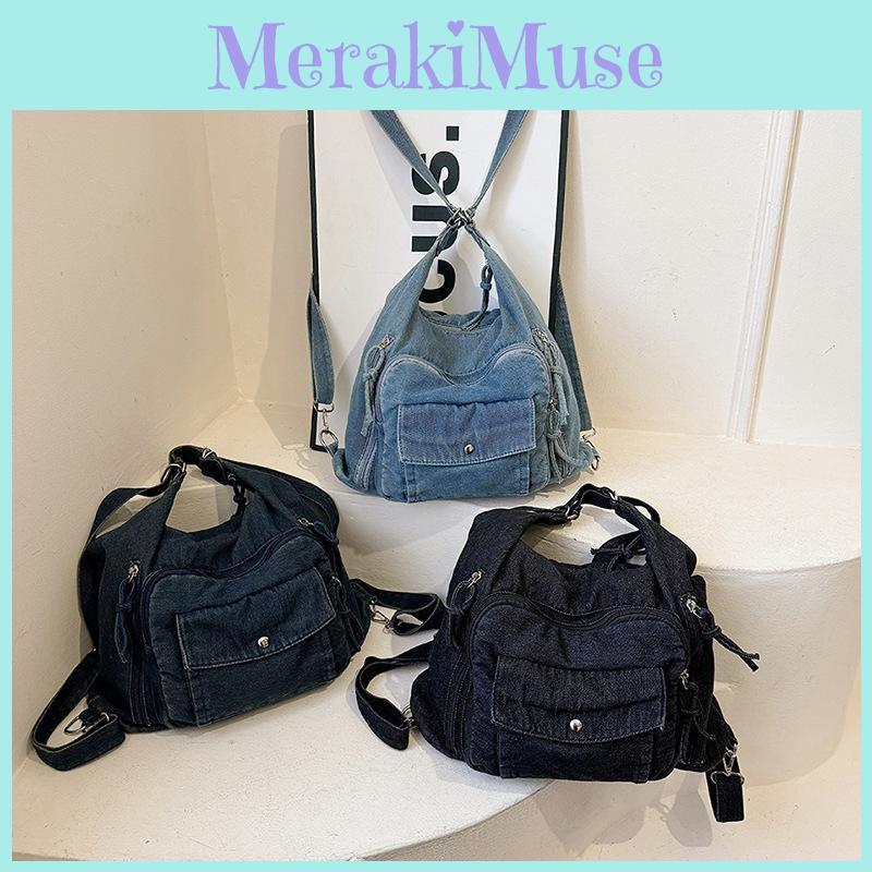 Minimalistische Denim-Tasche mit großer Kapazität und mehreren Taschen für den täglichen Gebrauch