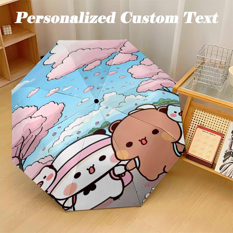 8‑Rib Automatic Umbrella, Bubu Brownie Design Foldable Umbrella for Sun Rain Protection Travel