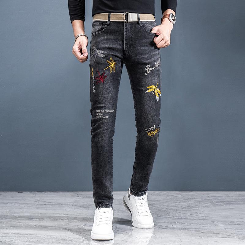 2024 Jaro A Podzim Nový Trend Džínové Elastické Výšivka Slim Rovná Trubka Vysoká Kvalita Pánské Ležérní Džínové Kalhoty