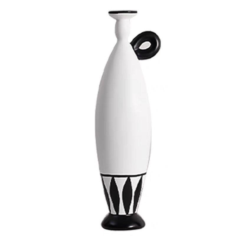 Elegant Black and White Striped Resin Vase for Home Decor