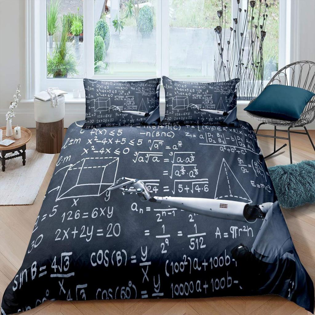 Sada povlaku na přikrývku s matematickou rovnicí Velikost Full Vzor matematického vzorce Potisk Ložní sada 3 ks pro děti Vzdělávací povlak na přikrývku