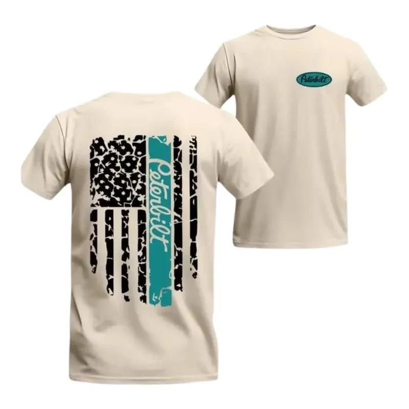 Peterbilt Flag T-Shirt, Leopard American Flag Graphic, Turquoise Logo Unisex T-Shirt M