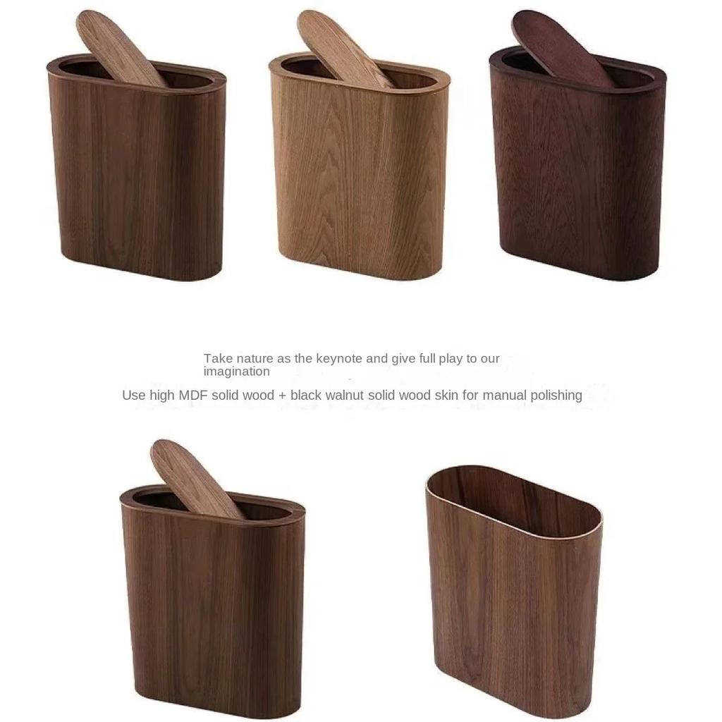 Papirkurv i massivt tre Nordisk treavfallsbøtte Stor kapasitet med lokk Kjøkkenavfallsbøtte Kreative kjøkkenoppbevaringsartikler