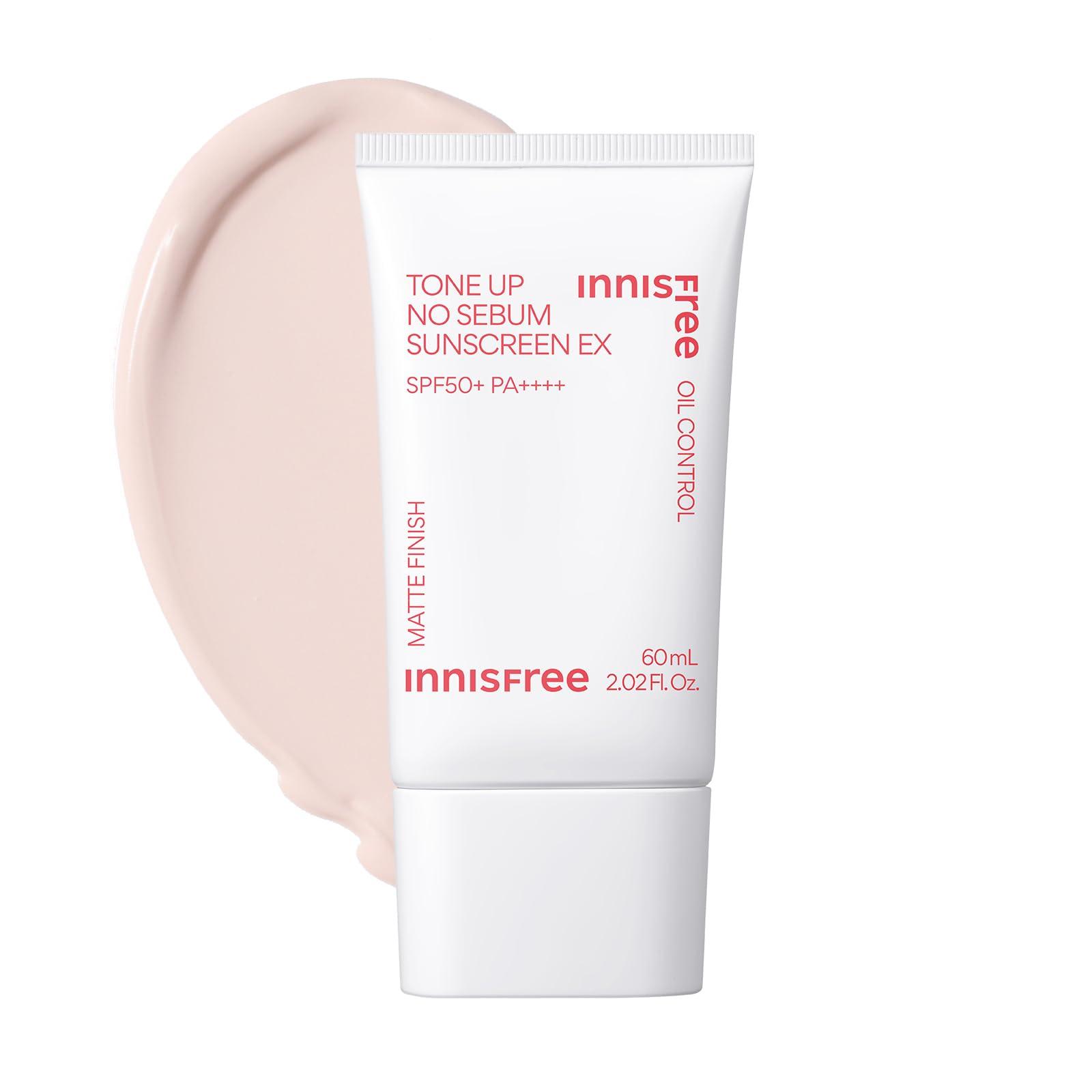 Innisfree Tone Up Sunscreen N Улучшает улучшает и скрывает No-Sebum SPF50+ / PA++++ [База под макияж/Солнцезащитное средство] цвет лица, сияние, увлажняет, поры. белый