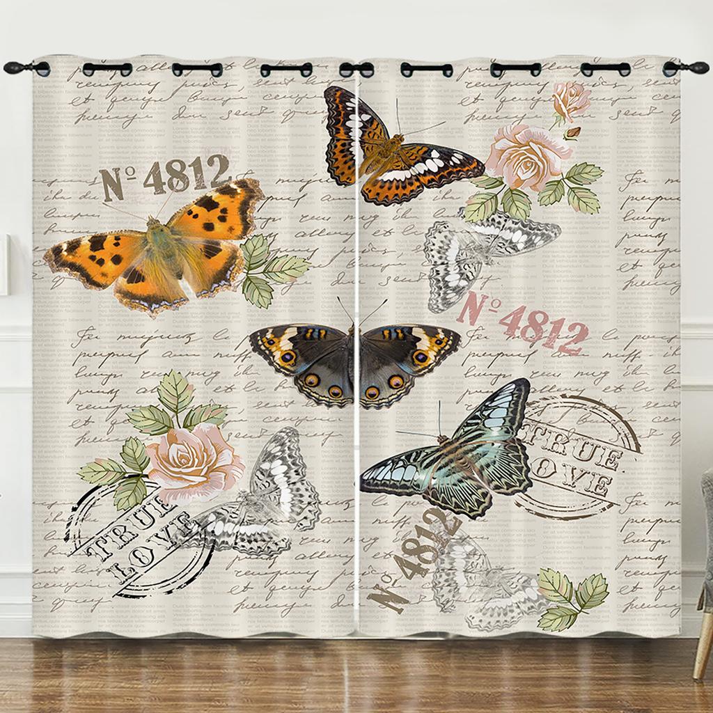 Curtain Butterfly Specimen Illustration Sunshade 3D Digital Printing Blackout Curtain Non-Punching Bedroom