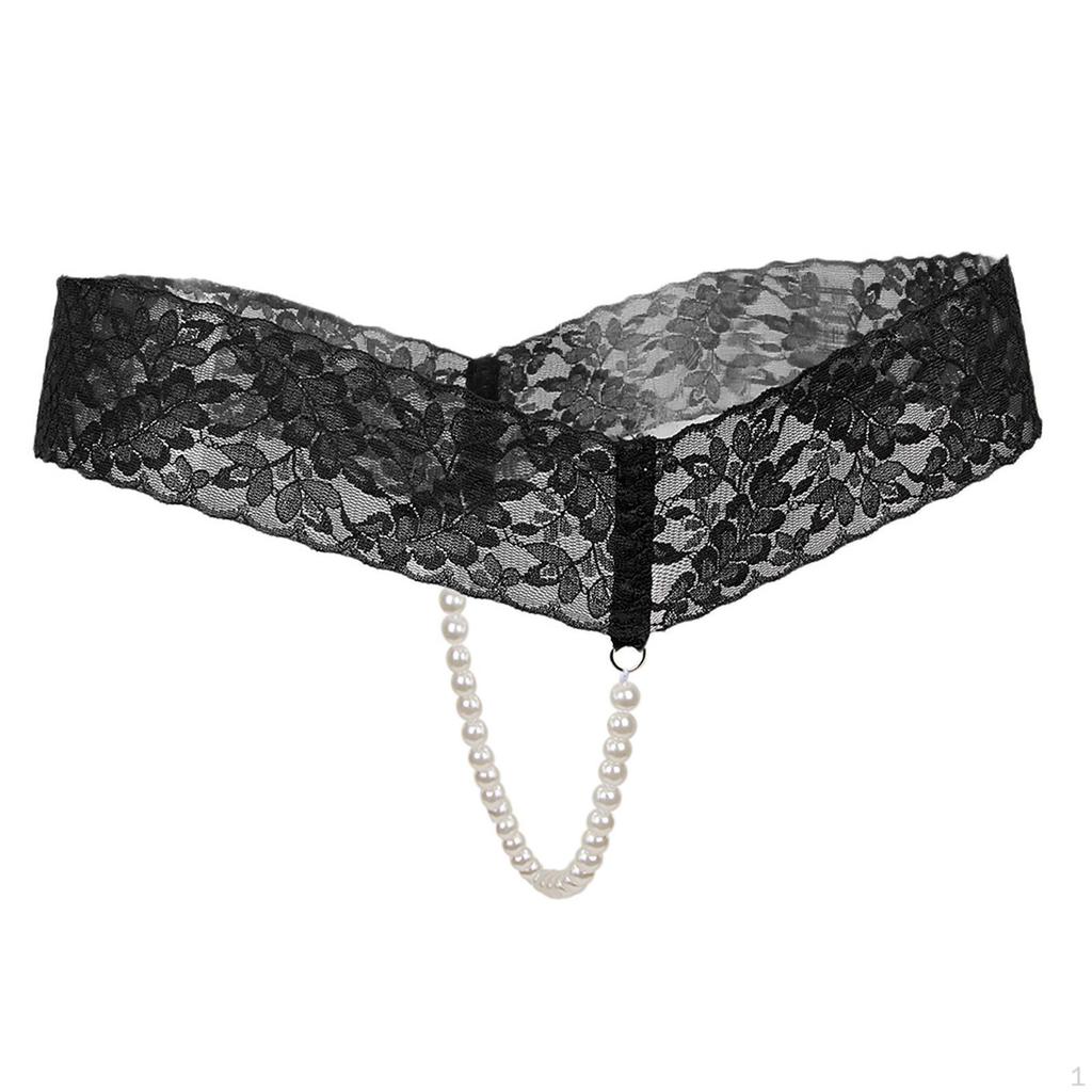 Crotchless Lace Panties Pearls for Women
