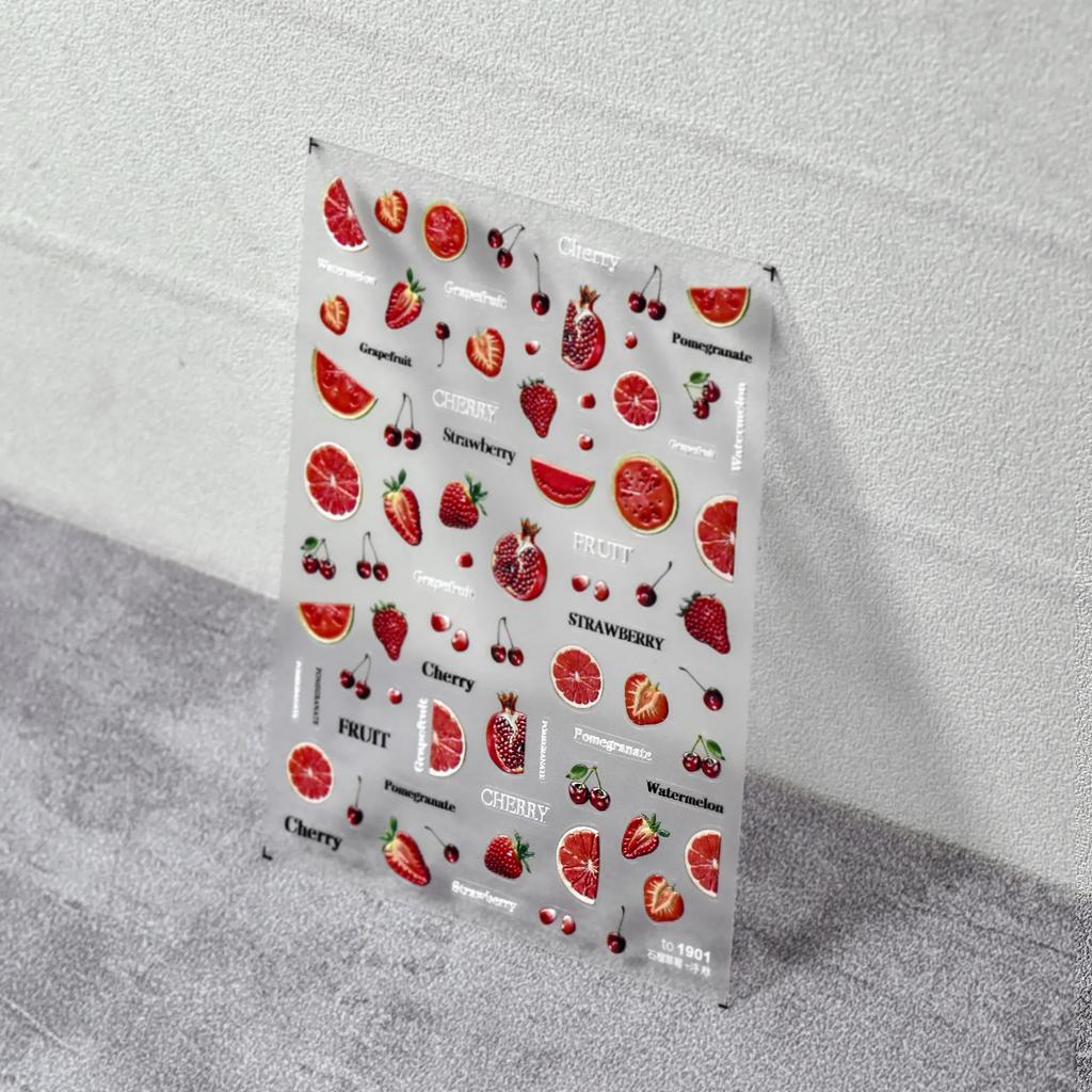 5D Pudding Jelly Dessert Fruit Cherry Pink Claw Print Bowknot Tie Knot Love Heart Stars Nail Art Sticker Adhesive Manicure Decal