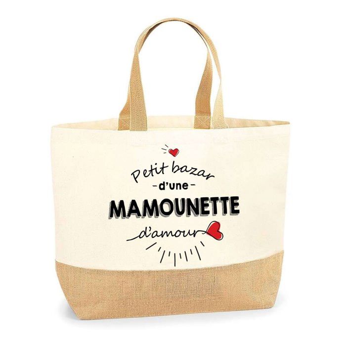 Cabas de plage - PLANETEE - Petit Bazar Mamounette d'Amour - Jute naturel - Multicolore - Fabriqué en France