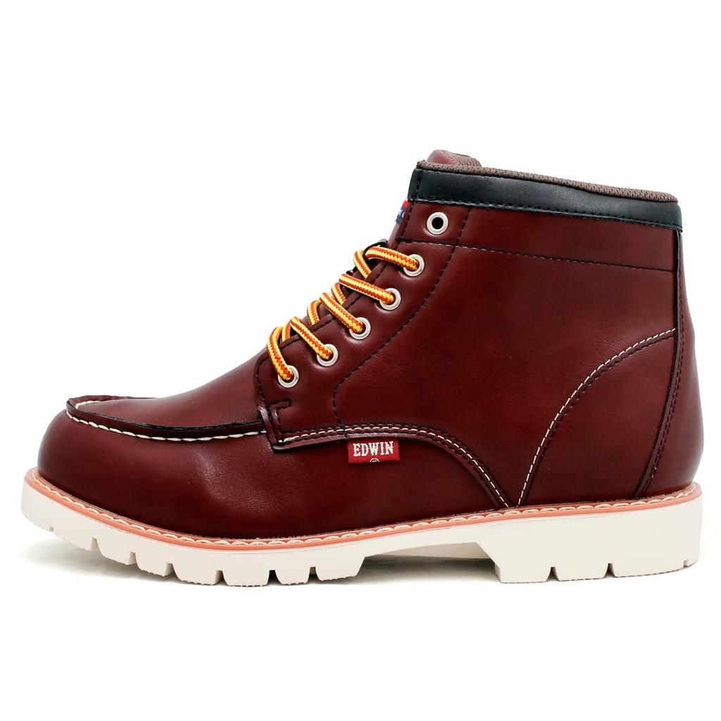 Edwin Waterproof Work Short Moccasin Boots with Moc PU Size Men's Boots, Toe, Leather, Non-Slip, Color Wine, EDM8700, 26.5cm