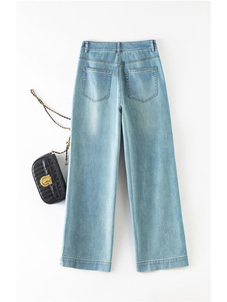 2026 Women's Korean Style Light Nine-Point Wide Leg Drape Jeans