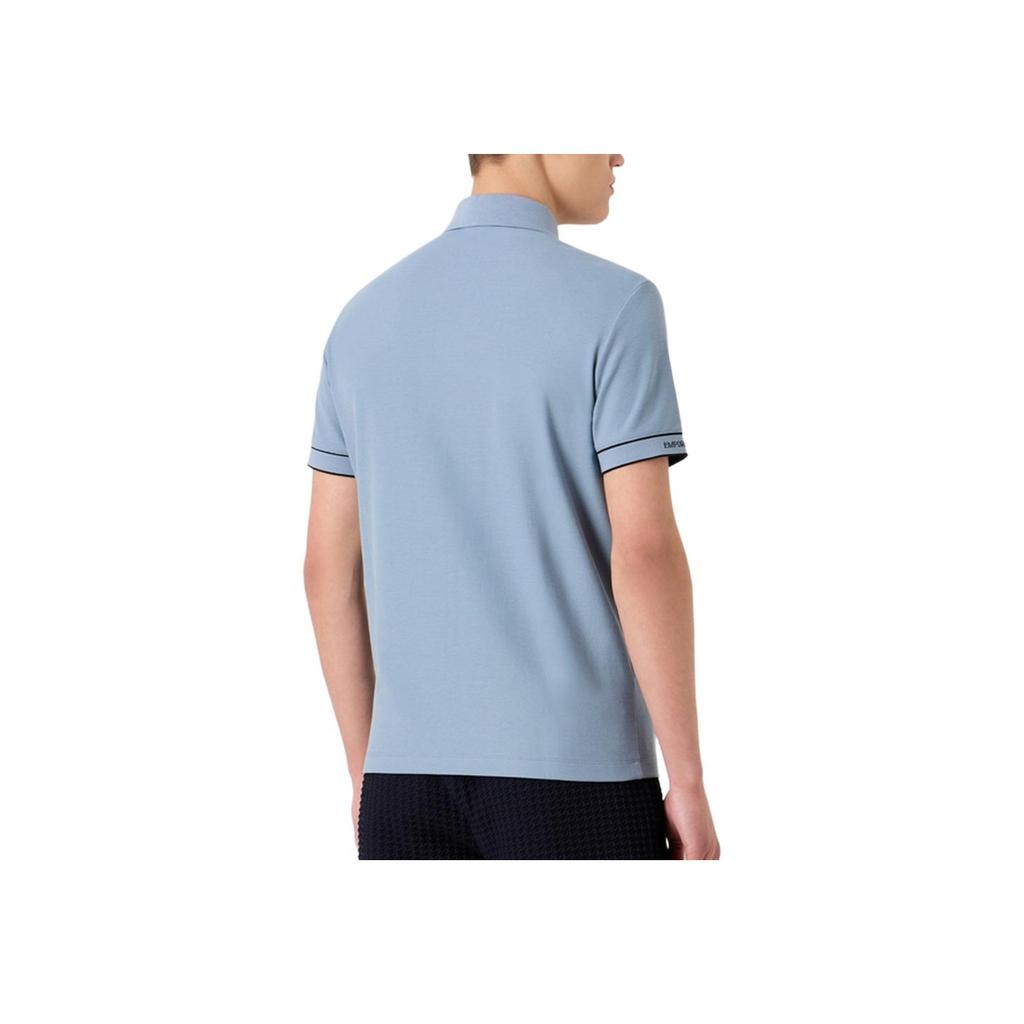 Emporio Armani Solid Color Logo Embroidered Short Sleeve Polo Shirt Men Tops Light-Blue 3R1F67-1JCYZ-0761