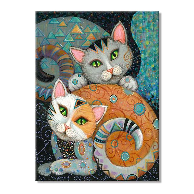 Abstract Gustav Klimt Style Cats Art Canvas Painting Cute Pet Cat Graffiti Art Posters and Prints Wall Art Pictures Home Decor