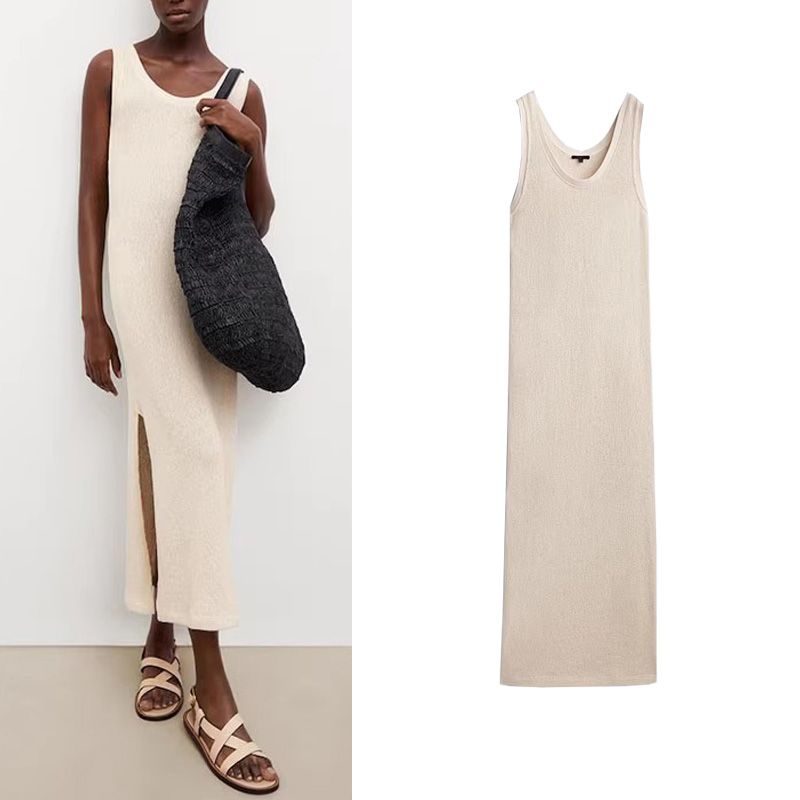 Early Autumn New Women's Clothing Casual Slit Hemline at Hem Vest Dress French Style V-neck Knitting Dress 6622533