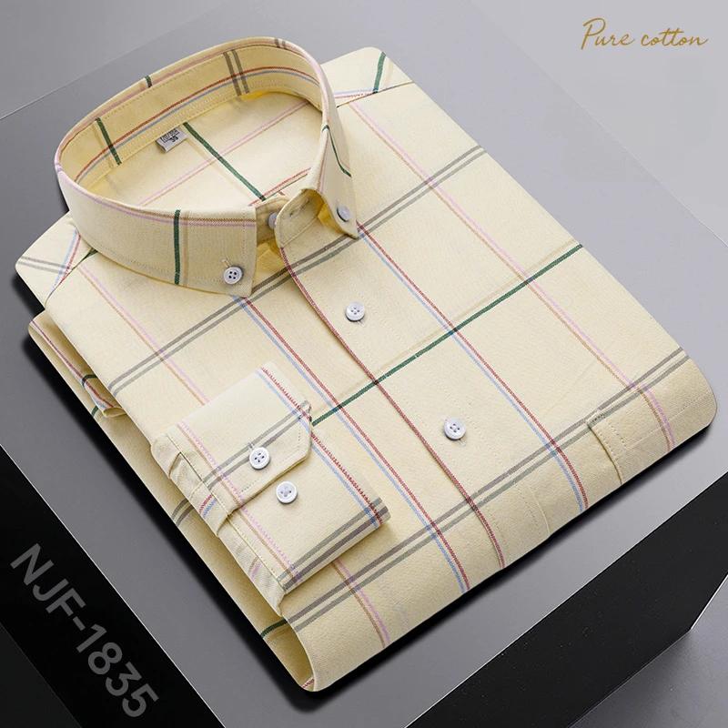 Nouveau dans Chemise Surdimensionnée Manches Longues 100% Coton Chemises pour Hommes Coupe Ajustée Formel Uni Chemise à Carreaux Décontracté Hauts Designer Vêtements Noirs