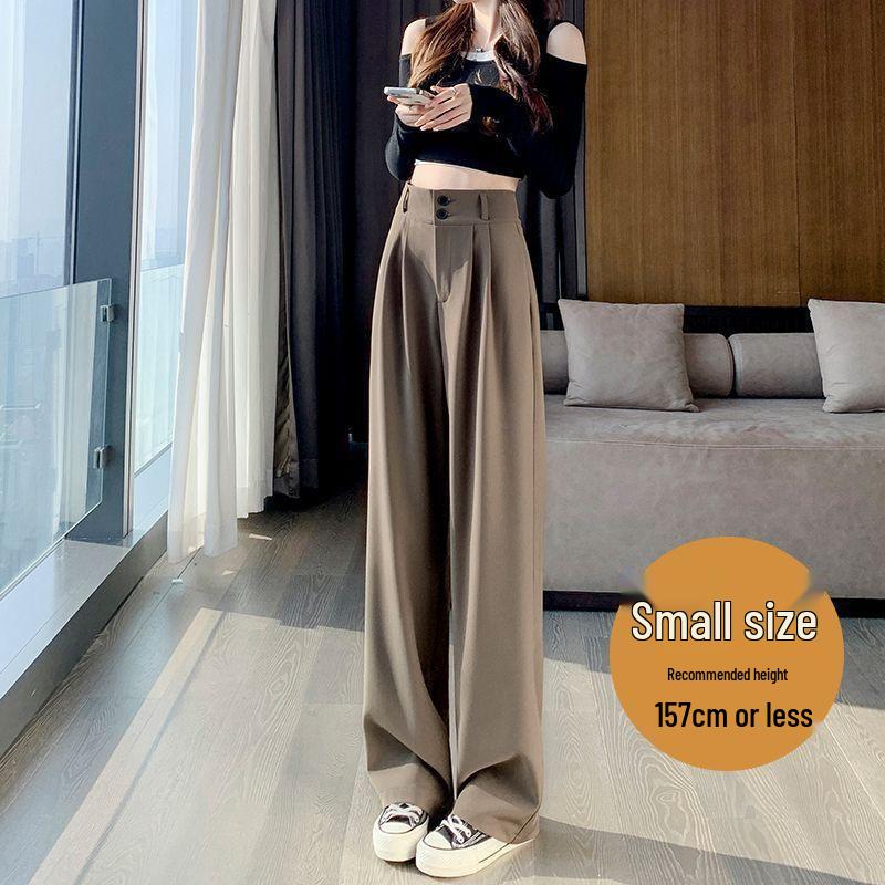 Women's Black High Waist Wide Leg Pants for Spring/Autumn - Petite Fit, Elegant Draping, Straight or Narrow Leg Options
