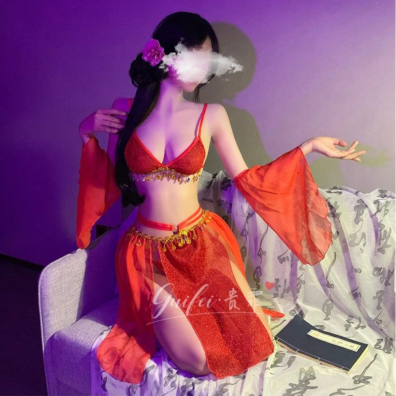 Sexy Underwear Sexy Exotic Tassel Split Gu Fengdun Huang Feitian Perspective Tease Temptation Dance Suit National Style