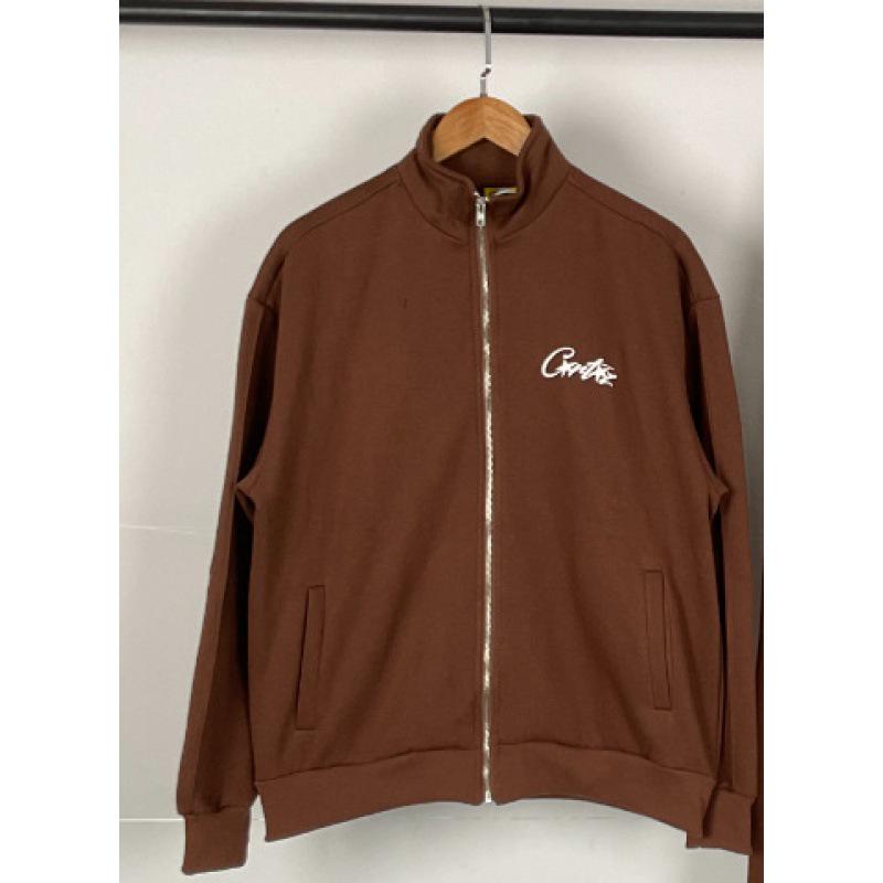 Conjunto de Chaqueta y Pantalones Retro de Calle Unisex con Estampado de Diablo, Cuello Alto y Cierre de Cremallera.