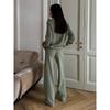 Womens Casual Knit Zip Cardigan Wide Leg Pants Two Piece Set